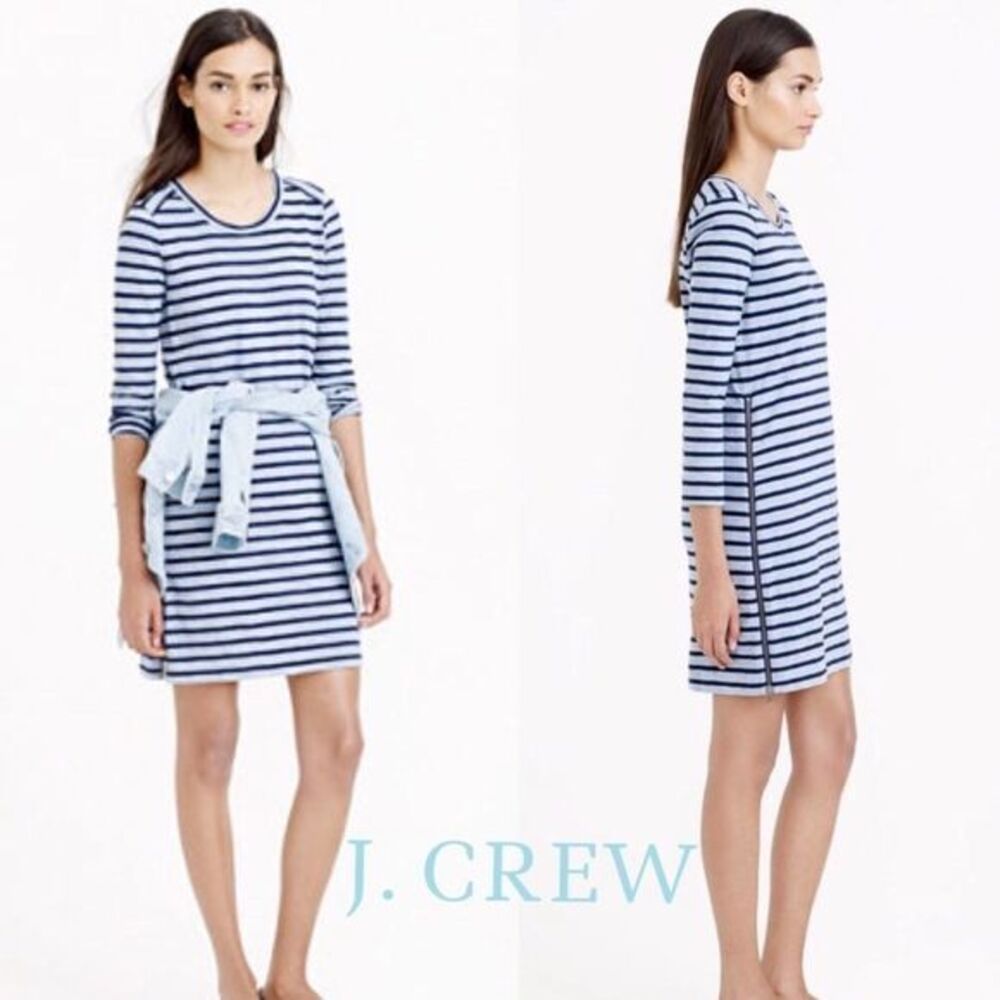 J. Crew blue striped zipper side dress sz Xs